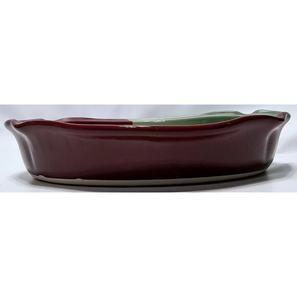KENT FOLLETTE Pottery Oval Casserole/Serving Dish Cranberry/Green EUC - Picture 4 of 10